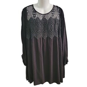 Lace Black Dress Long Sleeve Bohemian Style‎ Sz L Xhilaration Cold Shoulder Arms